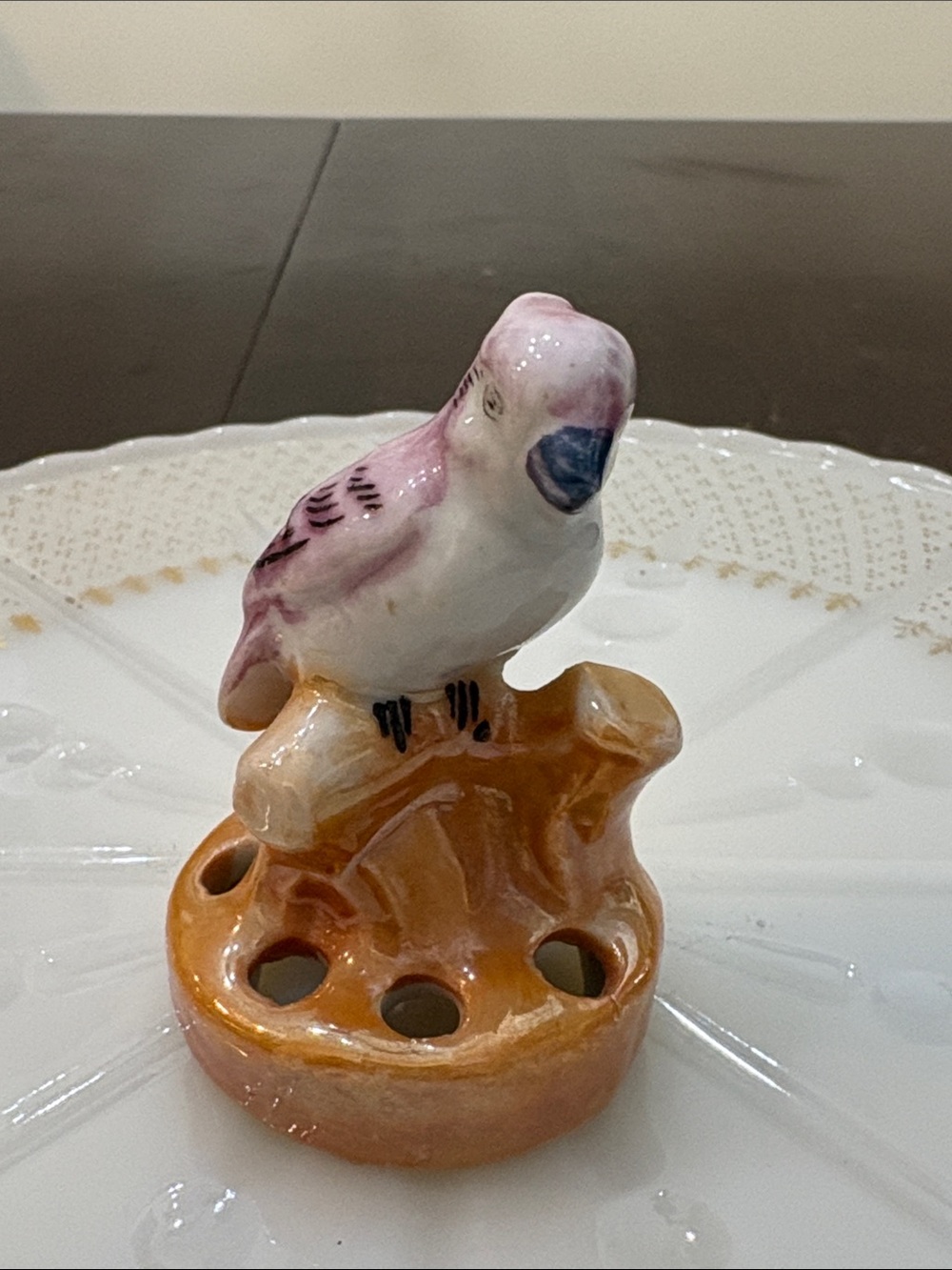 Vintage 1930s Japan Lusterware Figural Bird Flower Frog